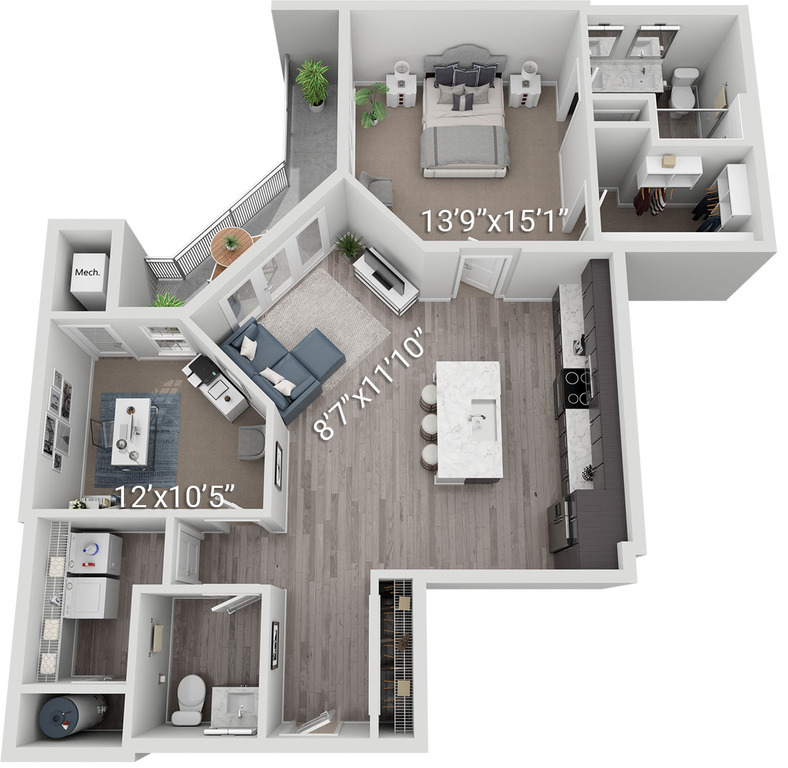 Aurora (A4) |  1 Bedroom, 1.5 Bath w/ Den