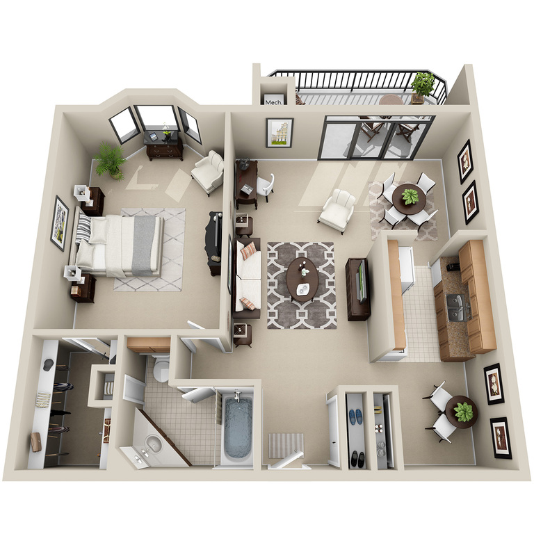 1 Bedroom 1 Bath <br>(2 Layouts Available)