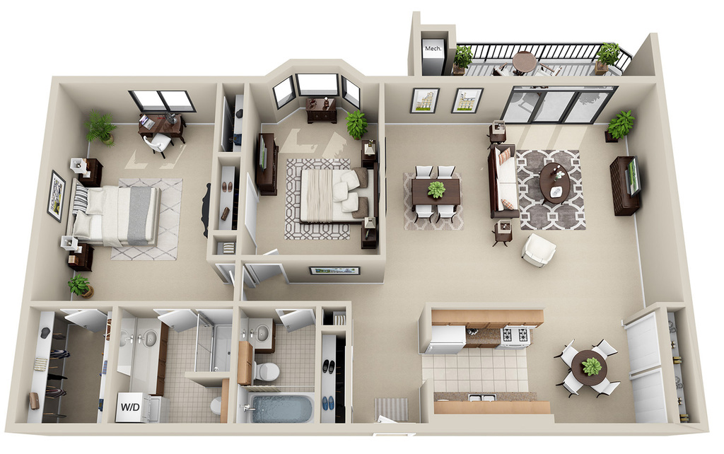 2 Bedroom 2 Bath <BR>(3 Layouts Available)