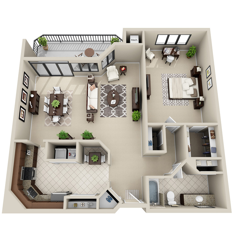 1 Bedroom 1 Bath <br>(3 layouts available)
