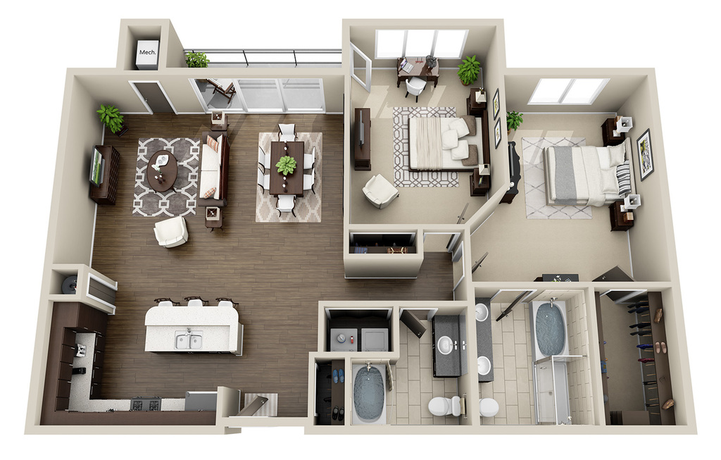 2 Bedroom 2 Bath<br>(5 Layouts Available)