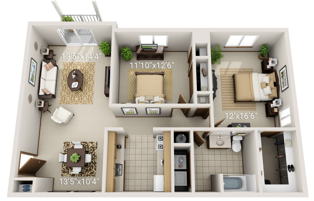 2 Bedroom 1 Bath - Garden