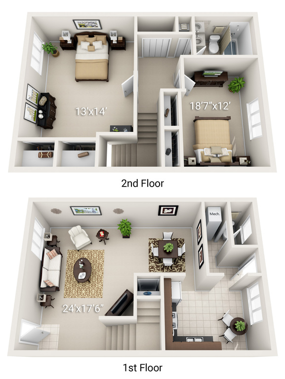 2 Bedroom 1.5 Bath Townhome