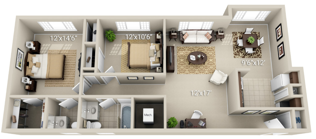 2 Bedroom 1.5 Bath (Garden)