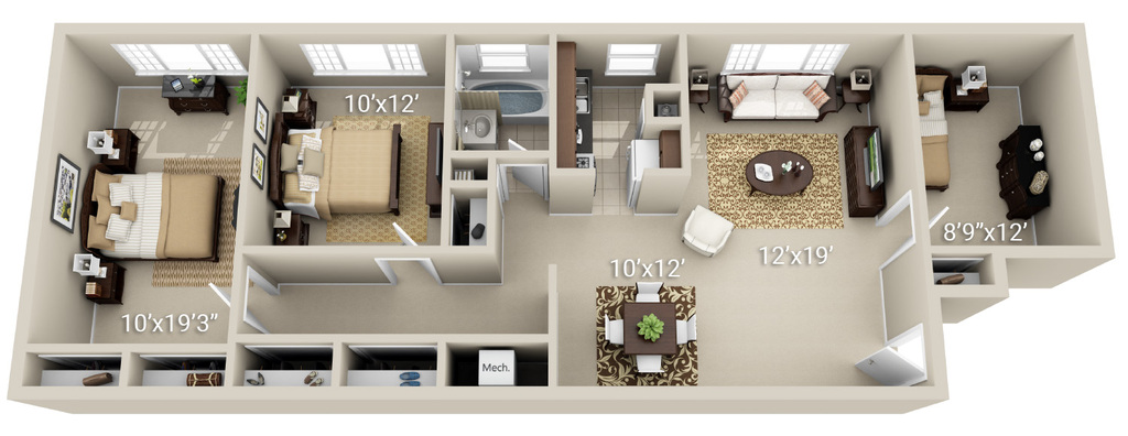 3 Bedroom 1 Bath (Garden)