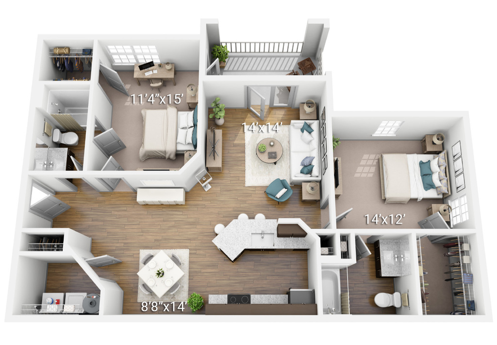 2 Bedroom 2 Bath Garden (2BG)