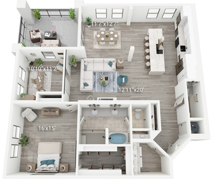 Gillon (A6 w/ Den) | 1 Bedroom, 1.5 Bath