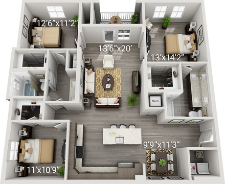 3 Bedroom 2 Bath<br>(Caserta - C1)