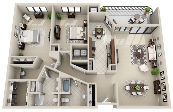 2 Bedroom 2 Bath <br>(4 layouts available)