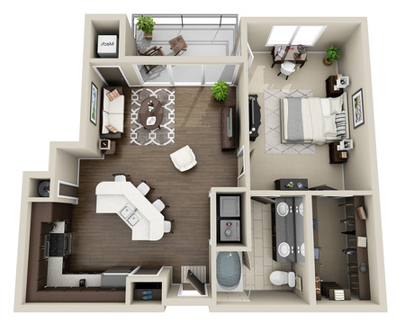1 Bedroom 1 Bath<br>(4 Layouts Available)