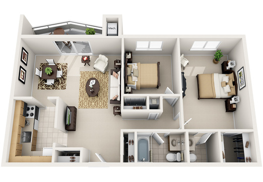 2 Bed 1.5 Bath (5 Layouts Available)