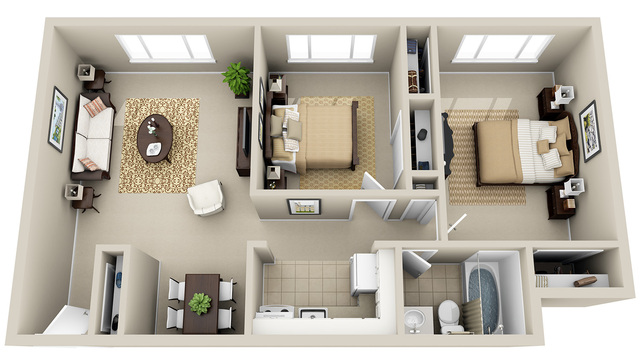 2 Bedroom 1 Bath (4 Layouts Available)