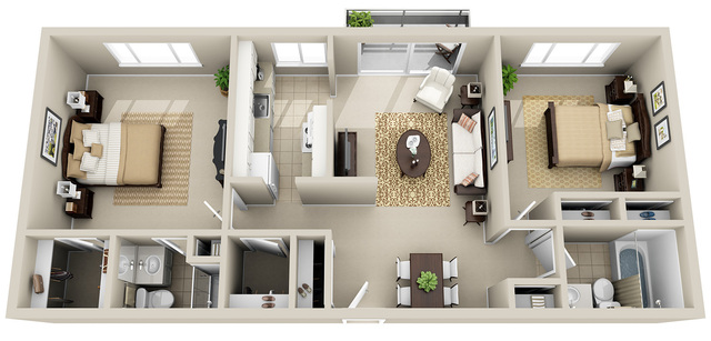 2 Bedroom 2 Bath (5 Layouts Available)