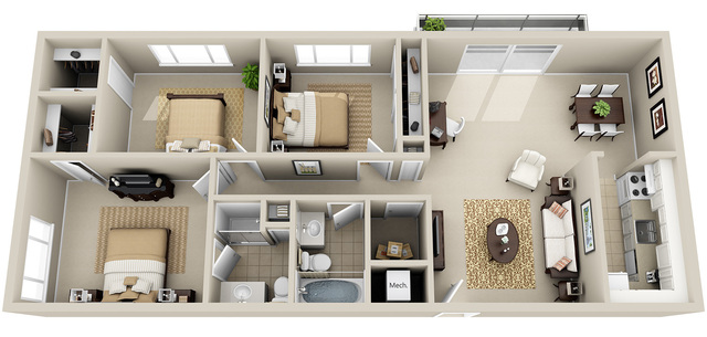 3 Bedroom 2 Bath (3 Layouts Available)