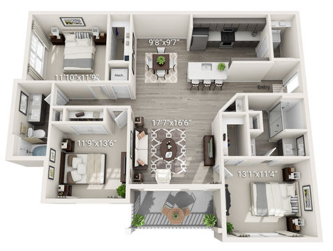 3 Bedroom 2 Bath (C - 2 Layouts Available)